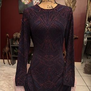 H&M Navy and Red Long Sleeve Dress